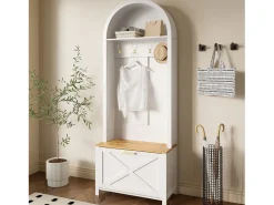 Conjunto de vestiário de entrada 75x35x195 cm - com móvel para sapatos e ganchos - com prateleiras - Branco