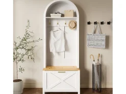 Conjunto de vestiário de entrada 75x35x195 cm - com móvel para sapatos e ganchos - com prateleiras - Branco