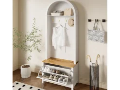 Conjunto de vestiário de entrada 75x35x195 cm - com móvel para sapatos e ganchos - com prateleiras - Branco
