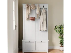Conjunto de vestiário de entrada 100x50x180 cm - Móvel para sapatos - com ganchos - MDF - Branco