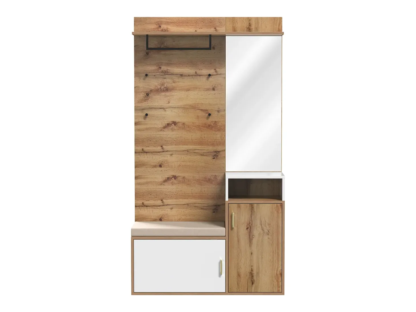 Conjunto de Vestuário Moderno com Cabide, Banco de Sapatos e Espelho - Branco & Natural