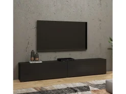 Conjunto design de 4 móveis para sala de estar, coleção EVA. Cor preta e carvalho.