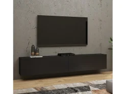 Conjunto design de 4 móveis para sala de estar, coleção EVA. Cor preta e carvalho.