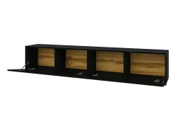 Conjunto design de 4 móveis para sala de estar, coleção EVA. Cor preta e carvalho.