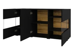 Conjunto design de 4 móveis para sala de estar, coleção EVA. Cor preta e carvalho.