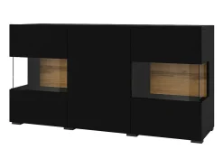 Conjunto design de 4 móveis para sala de estar, coleção EVA. Cor preta e carvalho.