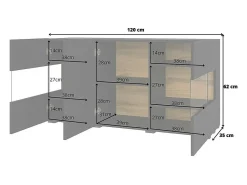 Conjunto design de 4 móveis para sala de estar, coleção EVA. Cor preta e carvalho.