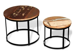 Conjunto mesa centro redonda madeira reciclada 2 pcs 40cm/50cm PT237034