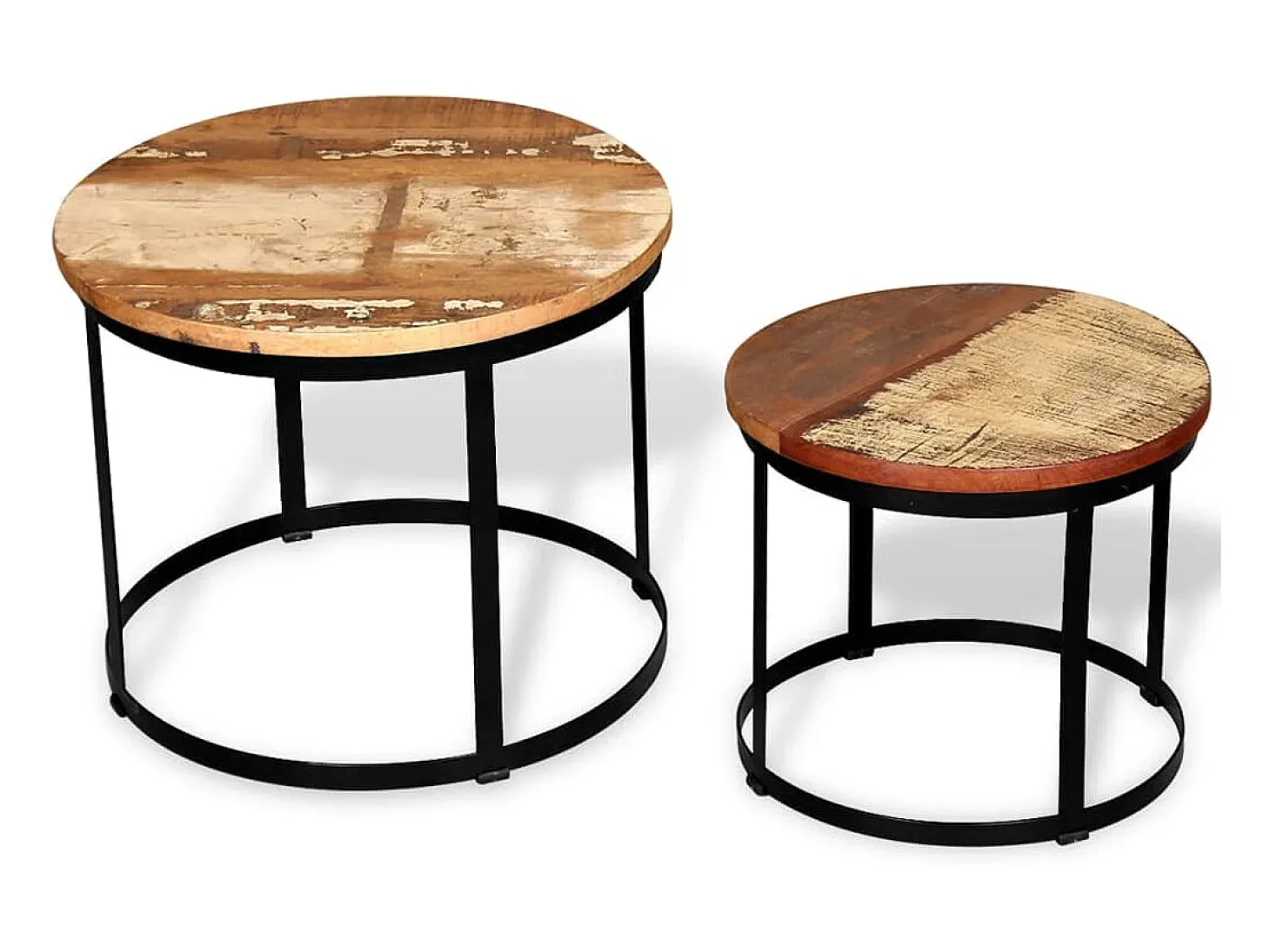 Conjunto mesa centro redonda madeira reciclada 2 pcs 40cm/50cm PT237034