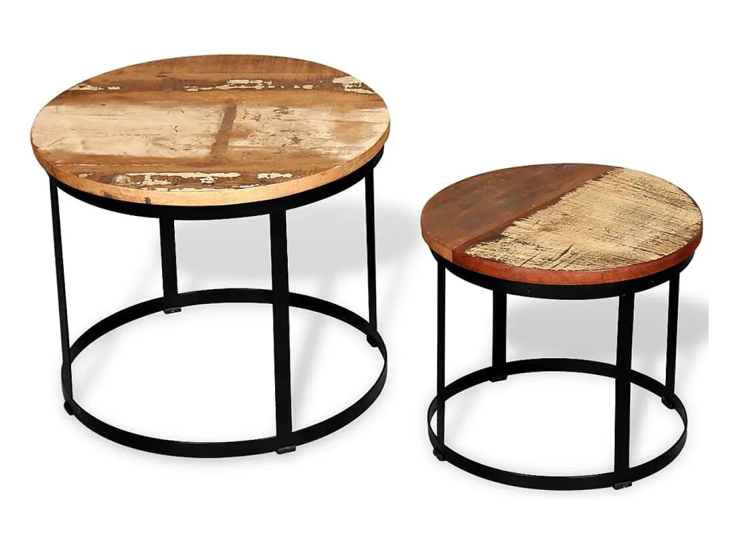 Conjunto mesa centro redonda madeira reciclada 2 pcs 40cm/50cm