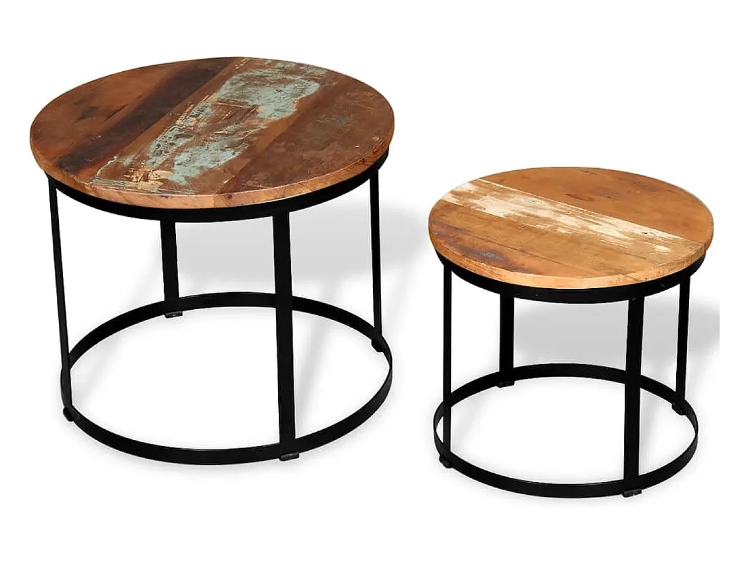 Conjunto mesa centro redonda madeira reciclada 2 pcs 40cm/50cm