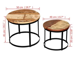 Conjunto mesa centro redonda madeira reciclada 2 pcs 40cm/50cm