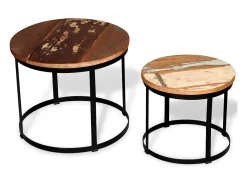 Conjunto mesa centro redonda madeira reciclada 2 pcs 40cm/50cm
