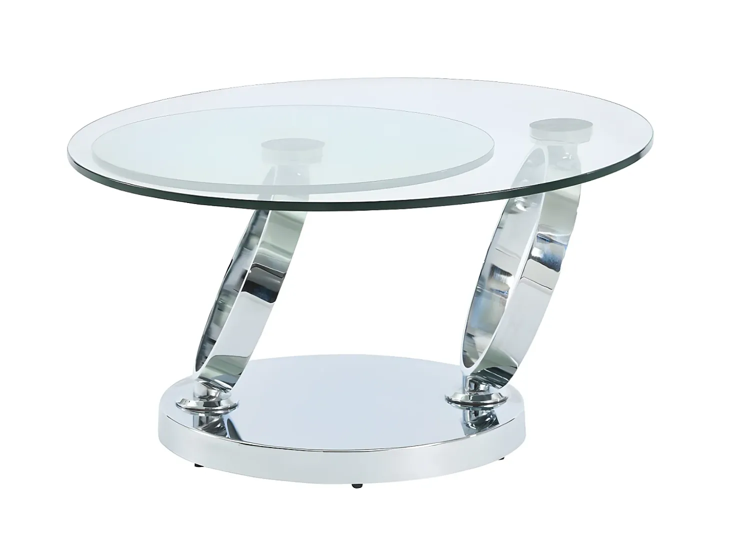 Conjunto mesa de centro tampo giratório transparente JOLINE e tapete felpudo cinzento MAZE