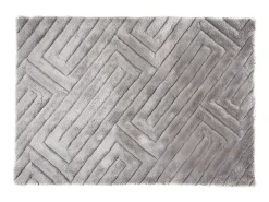 Conjunto mesa de centro tampo giratório transparente JOLINE e tapete felpudo cinzento MAZE