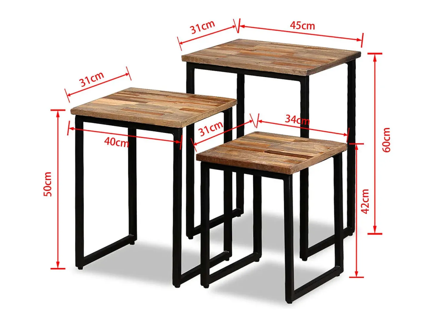 Conjunto mesas centro encastrar 3 pcs teca reciclada maciça