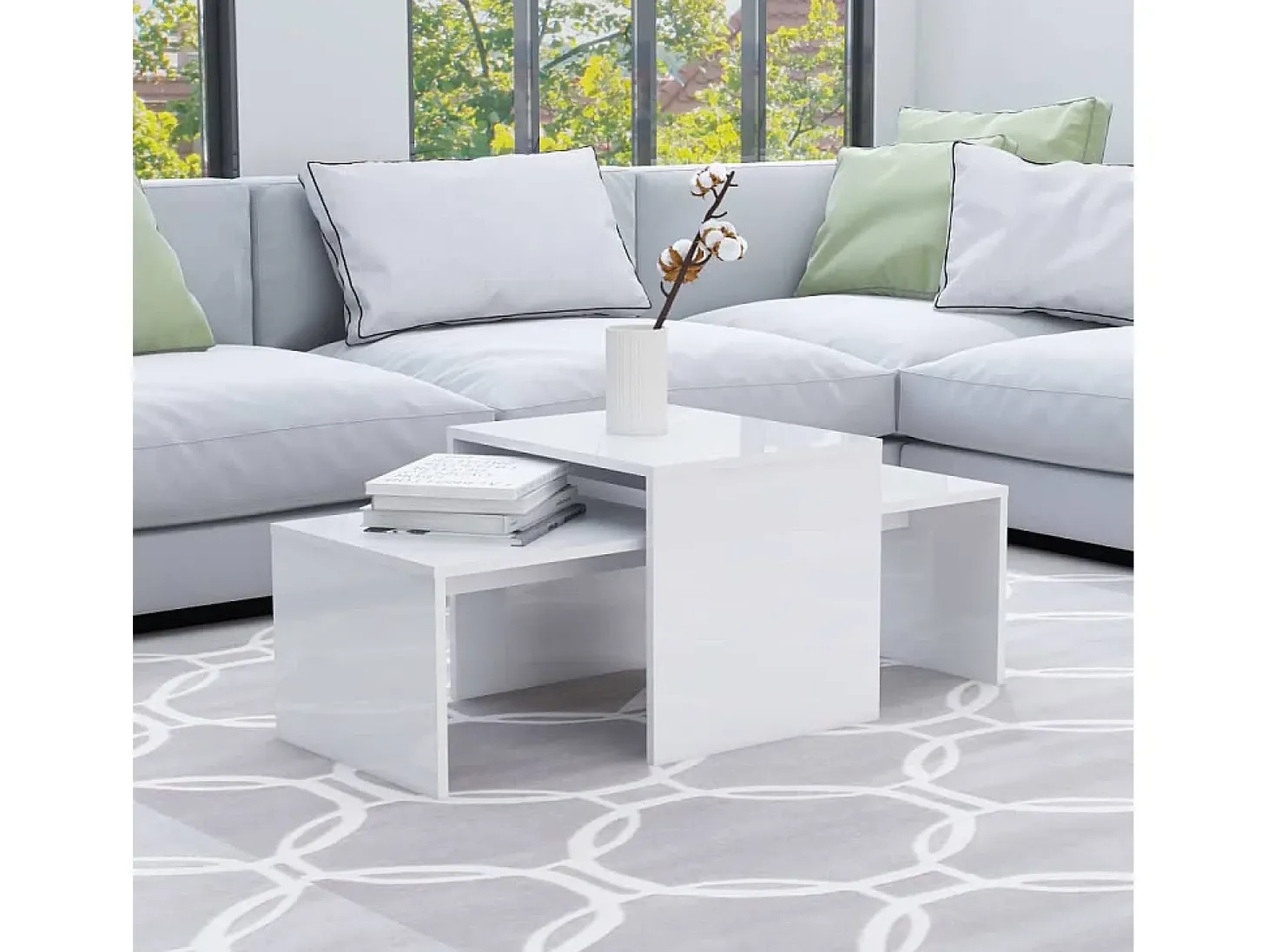 Conjunto mesas centro 100x48x40cm contrapla. branco brilhante