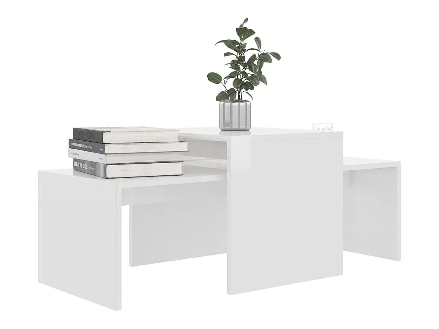 Conjunto mesas centro 100x48x40cm contrapla. branco brilhante