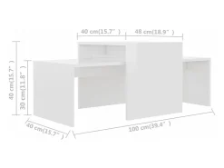 Conjunto mesas centro 100x48x40cm contrapla. branco brilhante