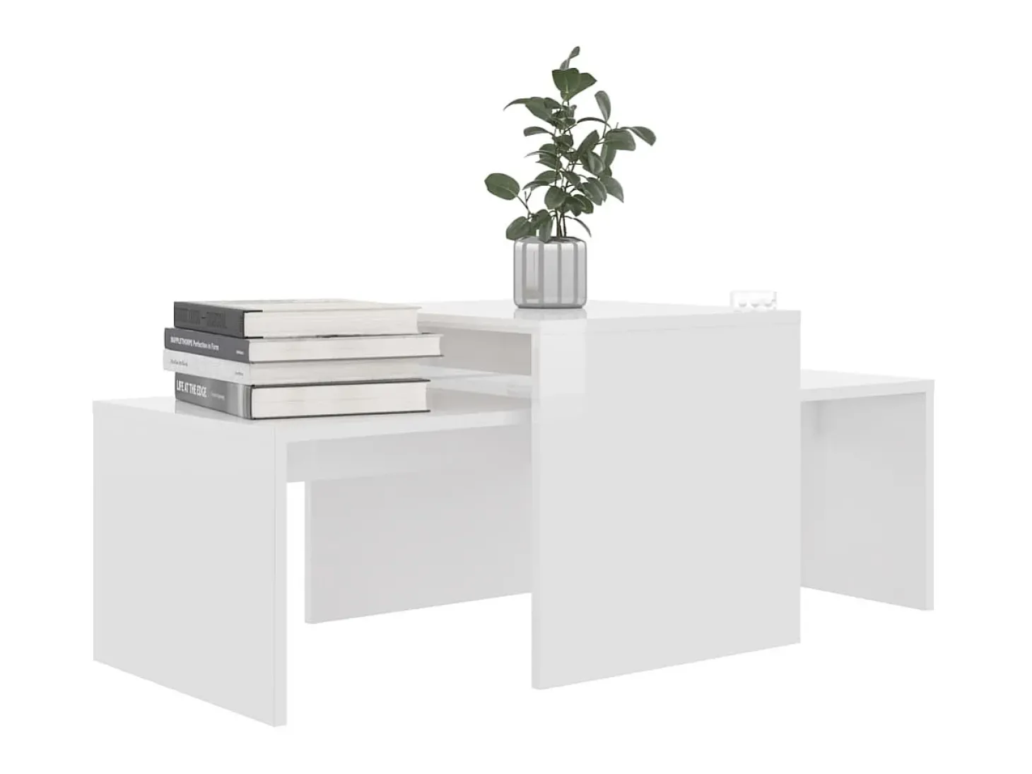 Conjunto mesas centro 100x48x40cm contrapla. branco brilhante PT813506
