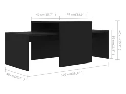 Conjunto mesas de centro 100x48x40 cm derivados madeira preto