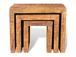 Conjunto mesas de encastrar 3 pcs madeira de mangueira maciça PT392427