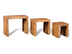 Conjunto mesas de encastrar 3 pcs madeira de mangueira maciça PT392427