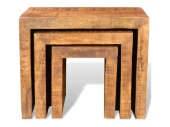 Conjunto mesas de encastrar 3 pcs madeira de mangueira maciça
