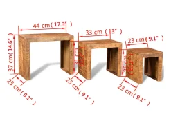 Conjunto mesas de encastrar 3 pcs madeira de mangueira maciça