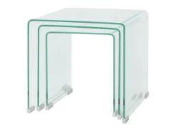 Conjunto mesas de encastrar 3 pcs vidro temperado transparente PT849090