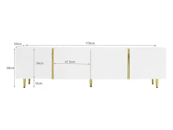 Conjunto moderno de armário de TV e mesa de centro - 170 x 35 x 46 cm + 100 x 60 x 41,5 cm - Madeira MDF e pés dourados - Branco brilhante