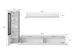 Conjunto moderno de móveis de sala 3 peças – móvel de TV 180 cm, vitrina e prateleira, carvalho Wotan mate, de pé ou suspenso