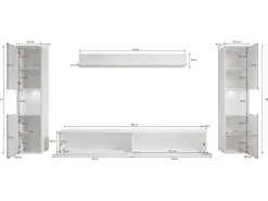 Conjunto moderno de sala 4 peças, carvalho wotan mate, 2 colunas e móvel de TV 180 cm
