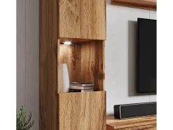 Conjunto moderno de sala 4 peças, carvalho wotan mate, 2 colunas e móvel de TV 180 cm