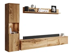 Conjunto moderno de sala 3 peças, carvalho wotan mate, coluna e móvel de TV 180 cm