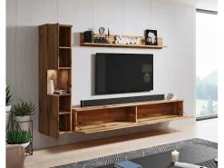 Conjunto moderno de sala 3 peças, carvalho wotan mate, coluna e móvel de TV 180 cm