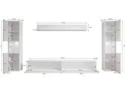 Conjunto moderno de sala 4 peças, corpo wotan, frentes branco brilho, 2 colunas e móvel de TV 180 cm