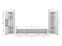 Conjunto moderno de sala parede suspensa e de chão 3 peças com móvel TV 180 cm vitrine e coluna carvalho wotan preto mate