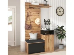 Conjunto para closet com 4 ganchos, espelho, sapateira, cabideiro de parede, prateleira e banco. (Requer furação)