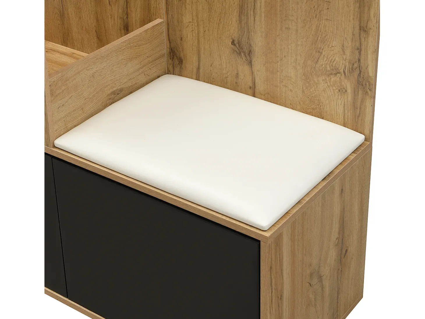 Conjunto vestiário de entrada 100×38×191 cm - com cabideiro e sapateira - ganchos e 1 espelho - natural + preto