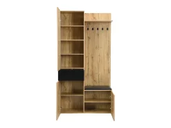 Conjunto vestiário de entrada 98.5×38×191 cm - com cabideiro e sapateira - ganchos e 1 espelho - natural + preto