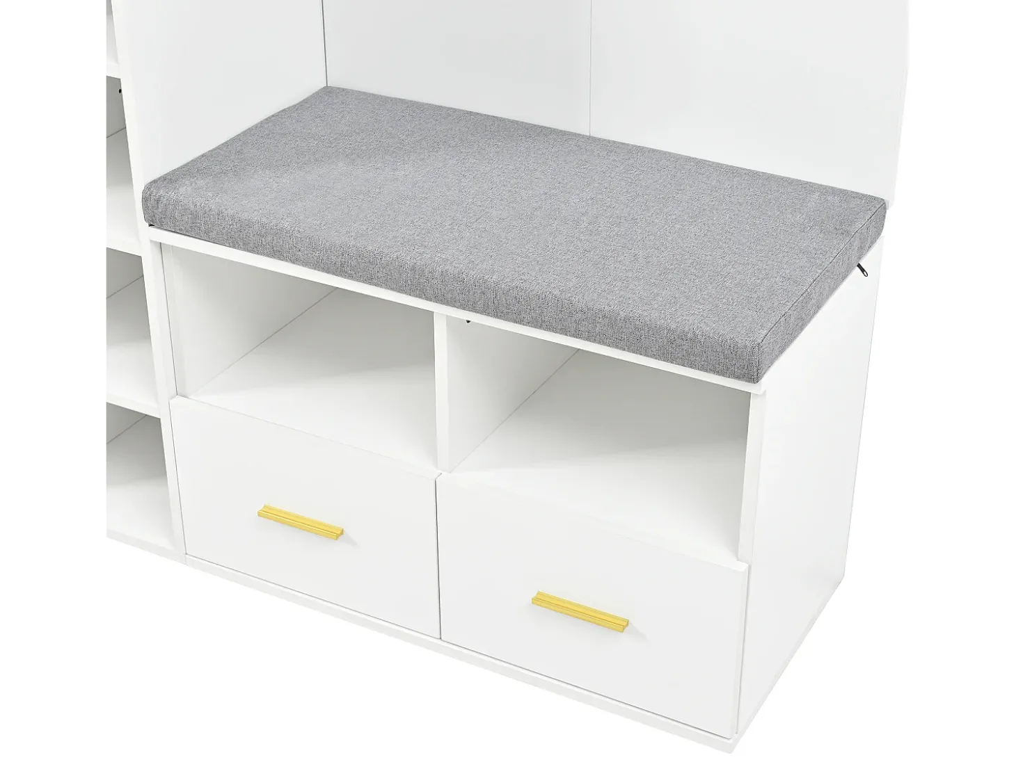 Conjunto vestiário de entrada 120x35x190cm - con 2 gavetas e compartimentos de armazenamento - con espelho e banco de sapatos - Branco