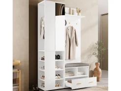 Conjunto vestiário de entrada 120x35x190cm - con 2 gavetas e compartimentos de armazenamento - con espelho e banco de sapatos - Branco
