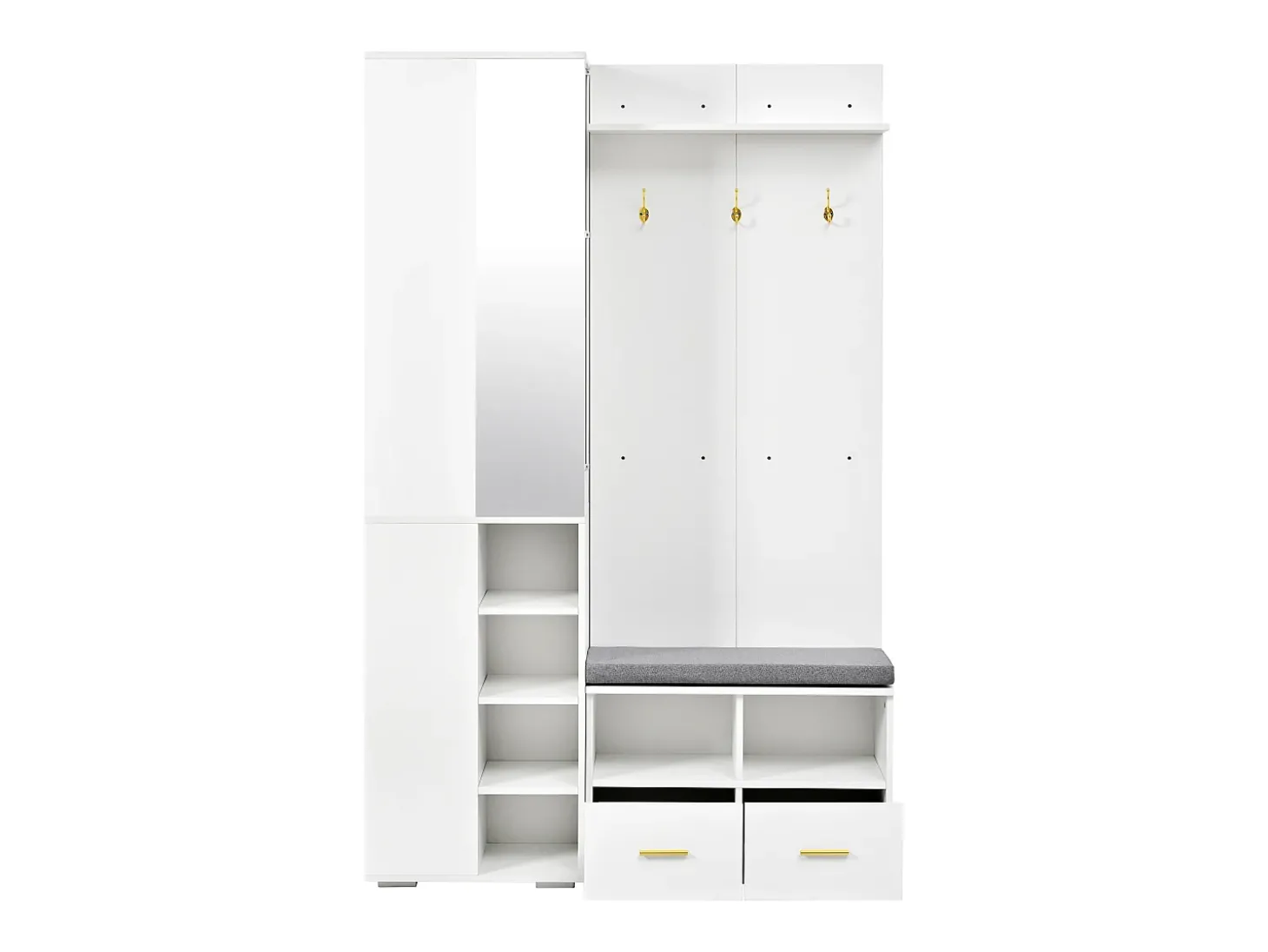 Conjunto vestiário de entrada 120x35x190cm - con 2 gavetas e compartimentos de armazenamento - con espelho e banco de sapatos - Branco
