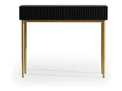 Consola 2 gavetas com pé em metal dourado preto 100x82 cm