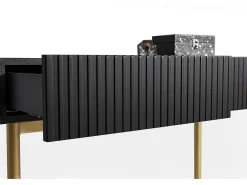 Consola 2 gavetas com pé em metal dourado preto 100x82 cm