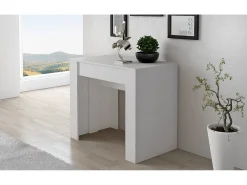 Consola 0, Mesa de jantar extensível até 10 lugares, Consola moderna com extensões, 90x52h78 cm, Branca