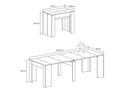 Consola 0, Mesa de jantar extensível até 10 lugares, Consola moderna com extensões, 90x52h78 cm, Branca