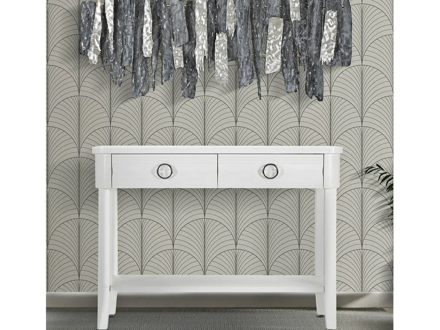 Consola Bakar, Mesa multiusos, Armário de apoio, Mesa de corredor, 110x40 h82 cm, Branco