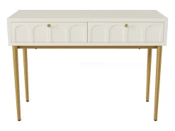 Consola com 2 gavetas - Branco leitoso e dourado - Madeira e metal